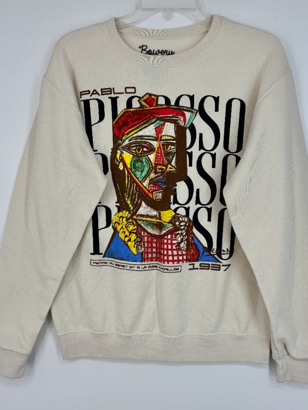 Bowery Supply Co Women Small Pullover Sweater Ivory Pablo Picasso Femme Au Beret